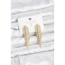 Pirinç Gold Renk Balık Sırtı Model Zirkon Taşlı Kadın Küpe - Tj-bkp11516 Diğer
