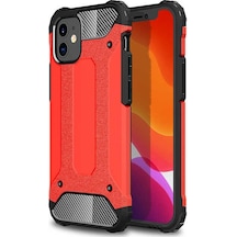 Kilifone - Apple Uyumlu iPhone 12 - Kılıf Çift Katman Zırh Tank Crash Military Kapak - Kırmızı