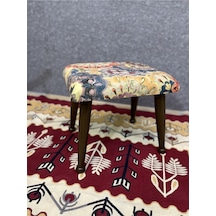 Trend Ceviz Çiçekli Ahşap Ayak Uzatma Pufu Makyaj Koltuğu Bench Tabure
