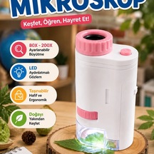 Led Işıklı Taşınabilir Mikroskop 80x-200x Ayarlanabilir Büyütmeli