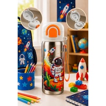 Paslanmaz Çelik Gövde Suluk & Matara 600 Ml Çift Kullanım Pipetli & Pipetsiz Gri - 914947501 Gri