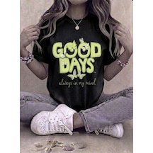 Good Days Kelebek Baskılı Kompakt T-shirt Siyah