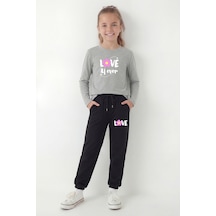 Fyk Kids Yuvarlak Yaka Uzun Kollu Baskı Detaylı Kız Çocuk Alt Üst Takım Gri