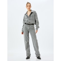 Koton Düz Uzun Paça Normal Bel Cep Detaylı Taşlı Kot Pantolon - Longer Straight Fit Jean Gri 5wal40177md Gri