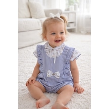 Babyhola Kız Bebek Bayramlık Takım Marin Desen Salopet Bluz 12931 Göründüğü Gibi