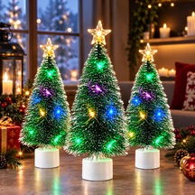 3 Adet Mini Renkli Led Işıklı Yılbaşı Çam Ağacı Işıklı Noel Ağacı Işıklı Kirpi Yılbaşı Ağacı 18 Cm 18.5 CM