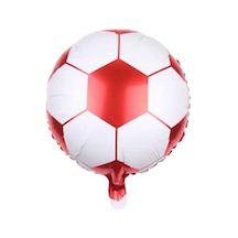 Kırmızı Beyaz Baskılı Futbol Topu Folyo Balon 18 İnç Kırmızı