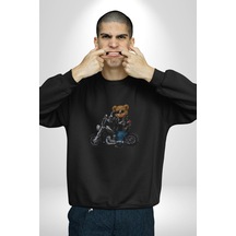 Kask Güneş Gözlüğü Motor Ayı Unisex Siyah Baskılı Sweatshirt Siyah