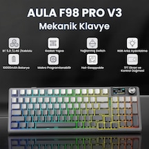 F98 Pro V3 Oled Ekranlı Crystal Switch Makrolu Kablosuz Rgb Hot-swap Gasket Pre-lubed Switch Mekanik Klavye Gradyan Gri