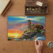 Deniz Feneri - Kuşlar - Kulübe Tasarımı 240 Parça Ahşap Puzzle Ahşap Kutuda Mpy20430