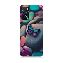 Oppo A55 Uyumlu Kelebek Ve Renkli Taşlar Desenli Silikon Kılıf