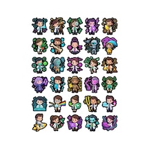 30 Adet Neon Chibi Bilim İnsanı Sticker Seti - Laptop Defter Telefon Valiz İçin Çok Renkli