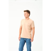 Erkek Basic Göğüs Nakış Detaylı Standart Fit Normal Kesim %100 Pamuk T-shirt Gri Melanj