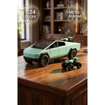 1:24 Cybertruck Metal Diecast Model Araba - Atv Motorlu, Kapıları Açılan Oyuncak Araba Yeşil