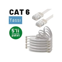 5 adet IRENIS CAT6 Kablo Yassı Ethernet Ağ Kablosu 1 mt Beyaz