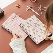 A5 Spiralli Karton Kapak 2 Li Set Kareli Okul Defteri 80 Yaprak, Ders Programlı Ayıcık Açık Gri