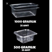 Plastik Sızdırmaz Kap 500 Gr - 1000 Gr Kullan At Tek Kullanımlık Kapaklı Kase 25 Adet 2 Li Set