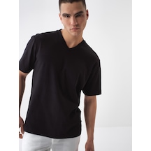 Xint Siyah Pamuk Dokulu Regular Fit Tişört 502211
