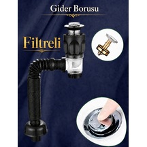 Lüks Pop-up Lavabo Banyo Gider Borusu Siyah Renkli Basmalı Taslı Körüklü