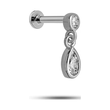 925 Ayar Gümüş Rodyumlu Minimal Sallantılı Damla Taşlı Tragus Piercing Küpe