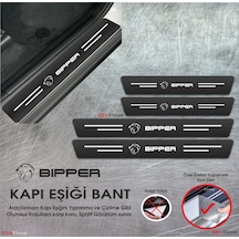 Peugeot Bipper Logolu Karbon Kapı Eşiği Koruyucu Suni Deri 4'lü Set