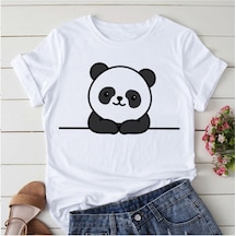 Noıssey Kırmızı Etiket Galashop Panda Yoga Baskı Sevimli Kadın T-shirt Mod65 17770 Beyaz