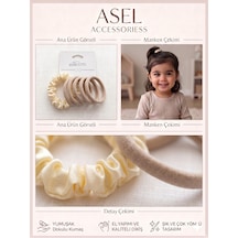 5'li Set Parlak Taş Detaylı Saten Scrunchie Ve Yumuşak Kumaş Kadın Lastik Saç Tokası - 4 Farklı Seçenek Krem