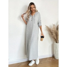 Kadın Uzun Kollu Kapşonlu Bağcıklı Şardonlu Kaşkorse Uzun Elbise Çok Renkli