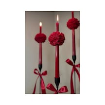 Dekoratif Soy Mum Şamdanlık Mum Kırmızı Rnek 20 Cm 2 Adet 4 Adet Şakaik 6'lı Set Modern Dekoratif Soy Mum Kırmızı
