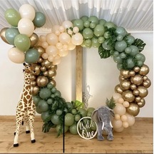 Krom Gold Pastel Kış Yeşili Okaliptus Ve Sütlü Kahve Balon Zincir Seti 50'li Beyaz