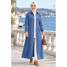 Hb Harma Time Butik Kadın Düğmeli Cepli Mavi Kot Kap Mavi Mavi