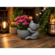 3d Baskı Sarılan Kedi Saksı - Sevimli Dekoratif Saksı - Gri