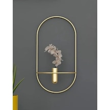 MetaQuartz Aksesuar 2 Li Gold Oval Çiçeklik , Modern Dekoratif Metal Duvar Çiçeklik Altın