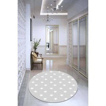 Gri Yıldızlı Kaymaz Tabanlı Yıkanabilir Yuvarlak Halı Ar604n11