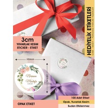 Suluboya Çiçek Modeli 3, Etiket Modeli Ürünlerinize Özel 3cm - 100 Adet Opak Sticker Renkli