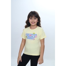 Toontoy Kids Toontoy Kız Çocuk Bisiklet Yaka Düşük Omuz Kısa Kollu Baskılı Tişört 24976 Açık Sarı