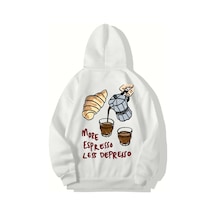 Brz Collection Unisex Oversize More Espresso Less Depresso Hoodıe Beyaz