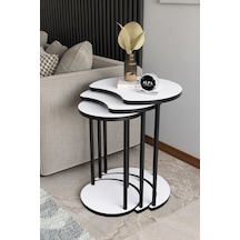 Modern Elma 3 Lü Zigon Sehpa Metal Ayaklı İç İçe Geçmeli Orta Sehpa Takımı Beyaz