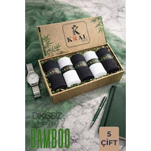 Kral Socks Erkek Bambu Çorap Patik Düz Desen 5 Çift Kutulu Dikişsiz Dokuma Parfümlü Kısa Çorap Asorti