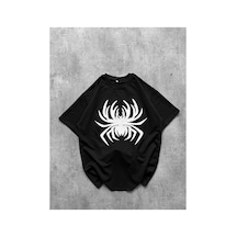 Erkek Örümcek Baskılı Tişört Kısa Kollu Bisiklet Yaka T-shirt - Siyah