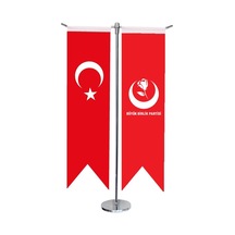 Masa Üstü Kırlangıç BBP + Türk Bayrağı + Krom T Direk Masa Bayrak