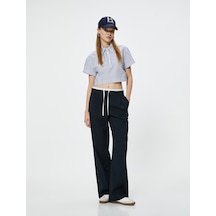 Koton Kısa Kollu Gömlek Crop Düğmeli Klasik Yaka Slim Fit Lacivert Çizgili 4sal60243ıw Lacivert Çizgili