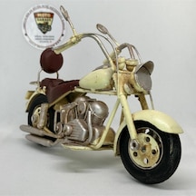 El Yapımı Krem Chopper/cruiser Metal Motosiklet Biblosu Kahverengi Koltuklu & Sissy Barlı