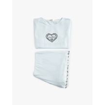 Koton Modal Kumaş Kısa Kollu Bisiklet Yaka Şortlu Pijama Takımı Açık Mavi 6slk40135mk