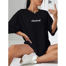 Kadın T-shirt Penye Compack Classical Baskılı Kısa Kol Tişört - Siyah