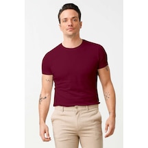 Erkek Bordo Standart Bisiklet Yaka Tişört-9487 Bordo