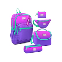 Coral High Kız Çocuk Pembe Mor Renk Geçişli Desenli Beşli İlkokul Okul Çanta Seti Çok Renkli