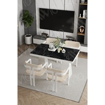 Avvio Lato Lake Mdf Ayak Tokyo Demonte Sandalye 80x120 Yemek Masası Mutfak Masası 4 Kişilik Siyah Mermer
