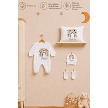 Pia Baby İsme Özel Kız Bebek Tulum %100 Pamuk Organik Baskılı İsimli Bebek Tulumu 35x45 Cm Yastık Kılıfı Bebek Seti 1004yt3x Krem