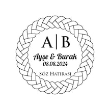 İnce Örgülü Çerçeveli Yuvarlak Mühür Kına Nişan Düğün 3x3 Cm Özel Etiket / 50 Adet Sticker Beyaz